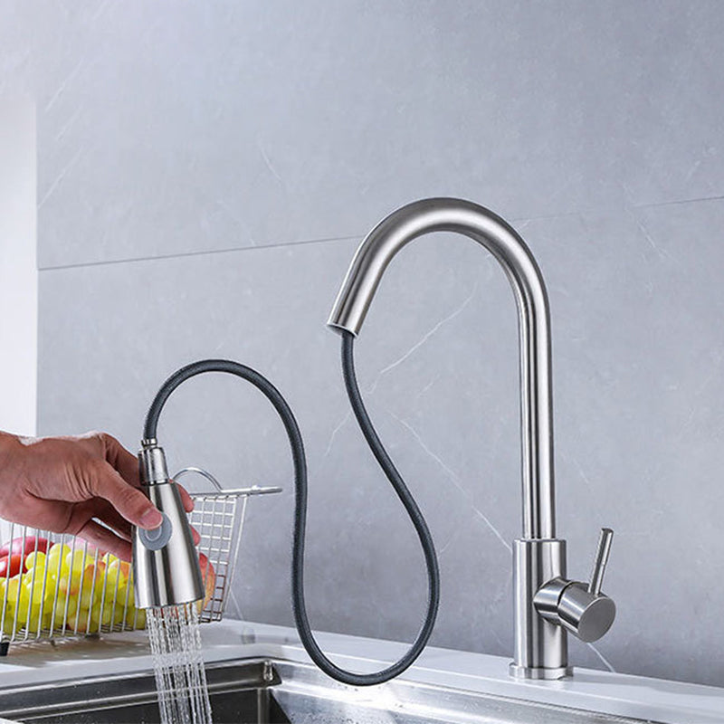 Modern 1-Handle Faucet Stainless Steel Pull down Standard Kitchen Faucet