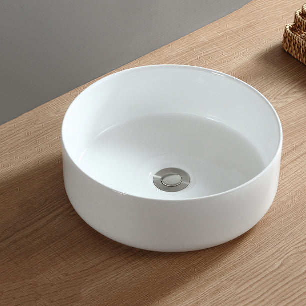 Modern Bathroom Sink Pop-Up Drain Porcelain Round Vessel Sink