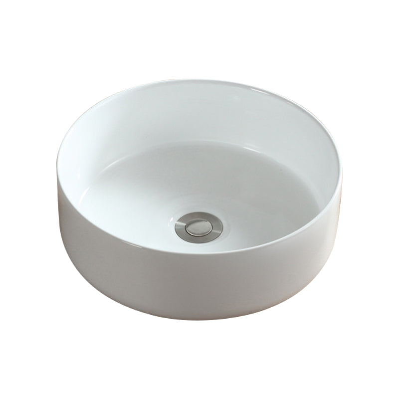 Modern Bathroom Sink Pop-Up Drain Porcelain Round Vessel Sink