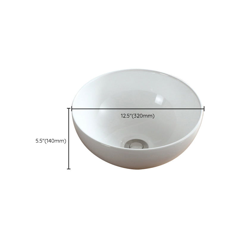 Modern Bathroom Sink Pop-Up Drain Porcelain Round Vessel Sink