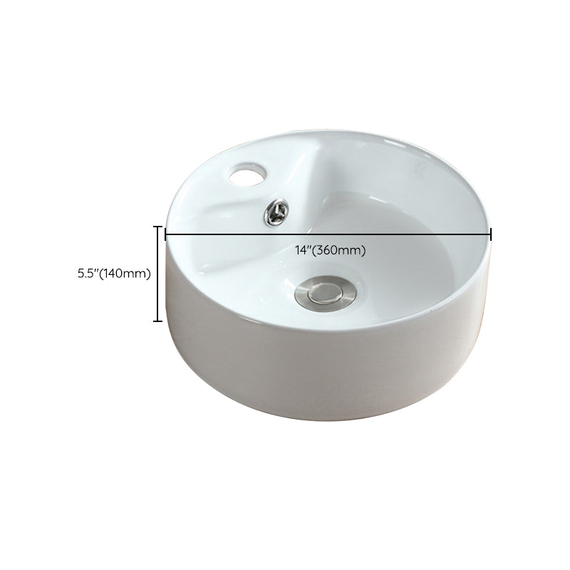 Modern Bathroom Sink Pop-Up Drain Porcelain Round Vessel Sink