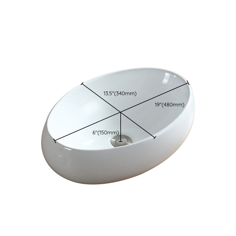 Modern Bathroom Sink Pop-Up Drain Porcelain Round Vessel Sink