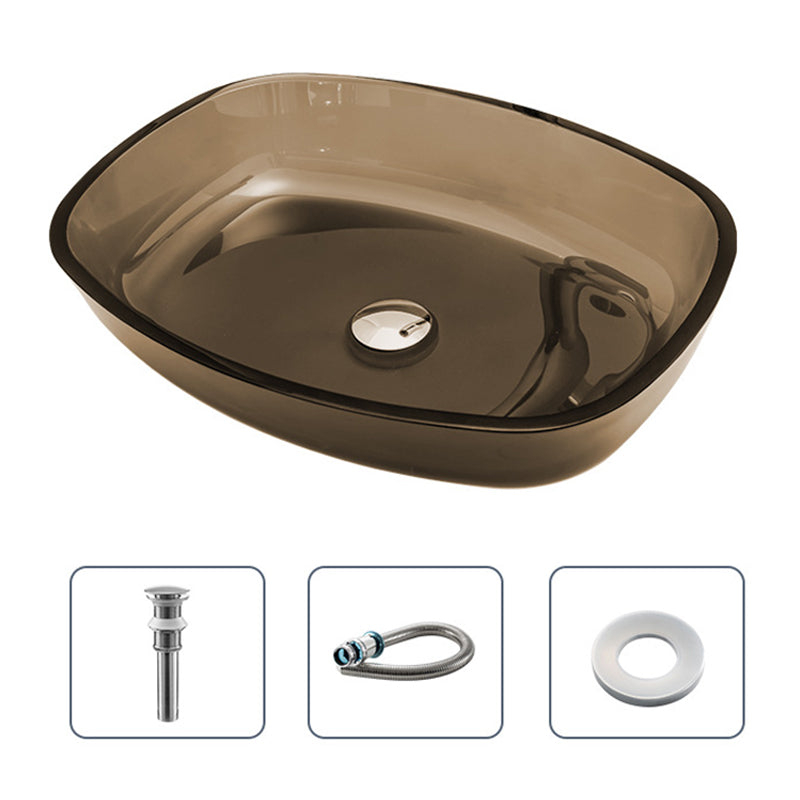 Modern Vessel Sink Oval Glass with Pop-Up Drain and Faucet Vessel Bathroom Sink