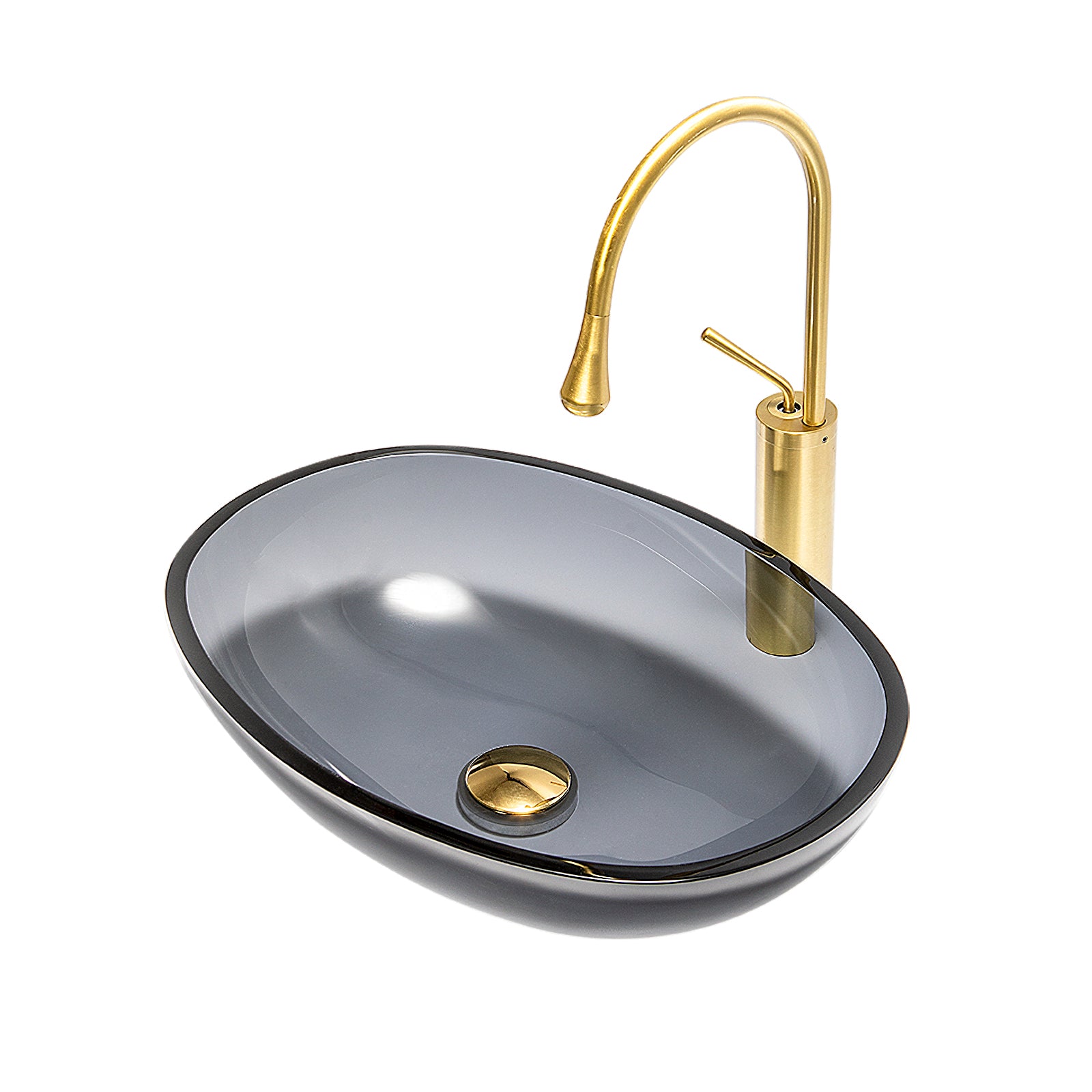 Modern Vessel Sink Oval Glass with Pop-Up Drain and Faucet Vessel Bathroom Sink