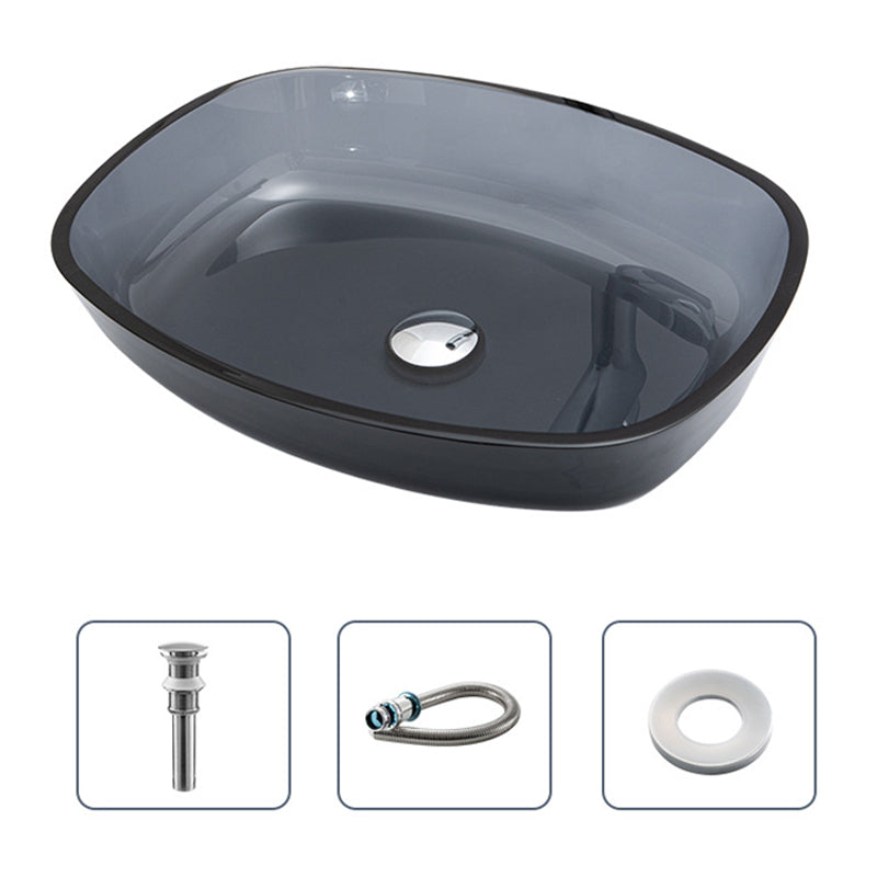 Modern Vessel Sink Oval Glass with Pop-Up Drain and Faucet Vessel Bathroom Sink