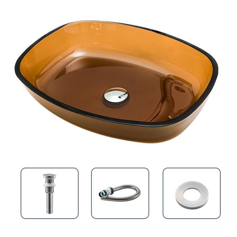 Modern Vessel Sink Oval Glass with Pop-Up Drain and Faucet Vessel Bathroom Sink