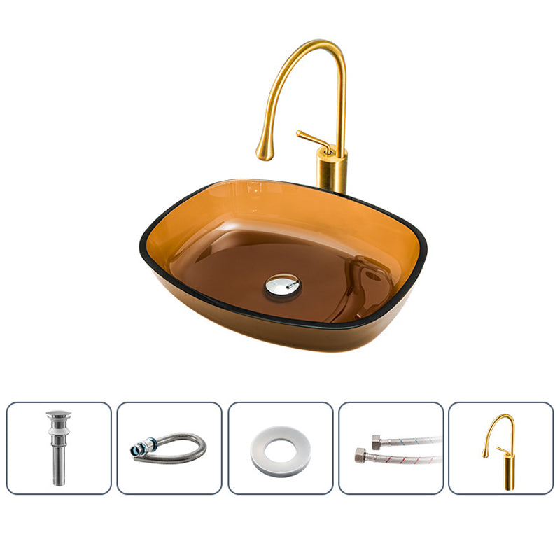Modern Vessel Sink Oval Glass with Pop-Up Drain and Faucet Vessel Bathroom Sink