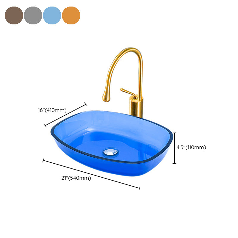 Modern Vessel Sink Oval Glass with Pop-Up Drain and Faucet Vessel Bathroom Sink
