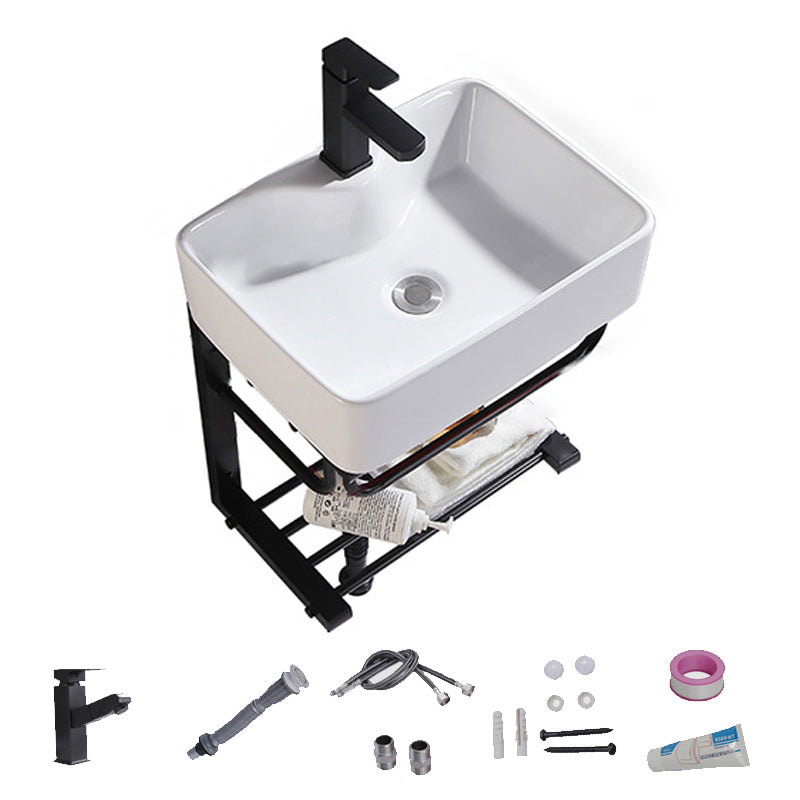 Modern Wall Mount Bathroom Sink Porcelain with Pop-Up Drain and Faucet Vessel Sink