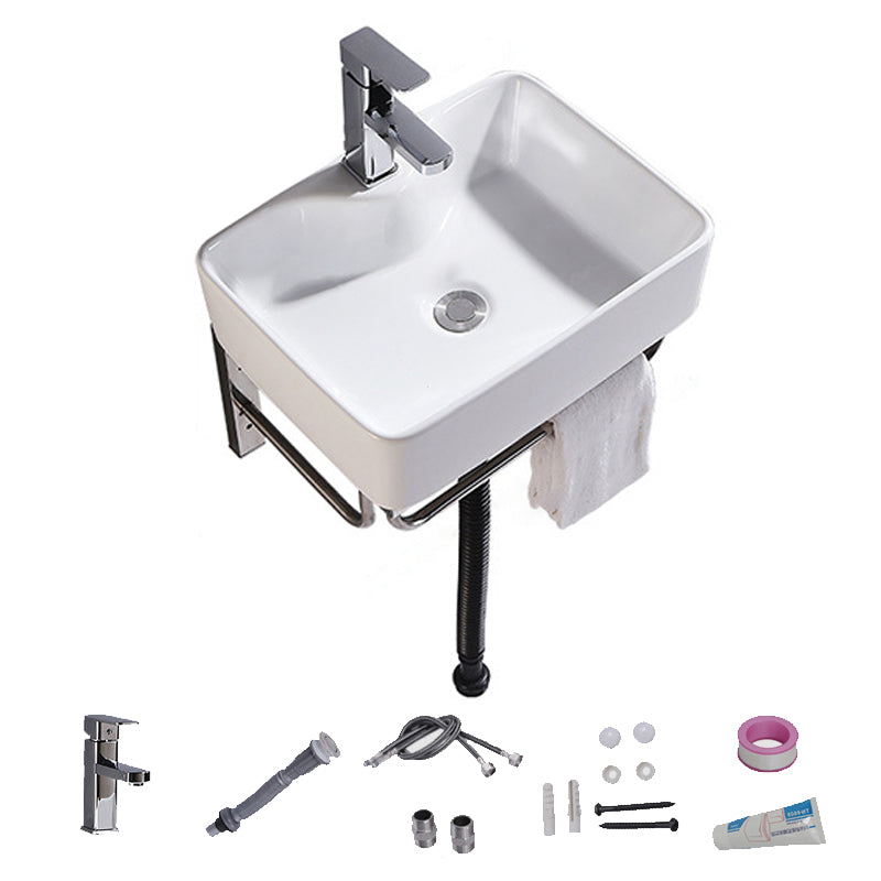 Modern Wall Mount Bathroom Sink Porcelain with Pop-Up Drain and Faucet Vessel Sink