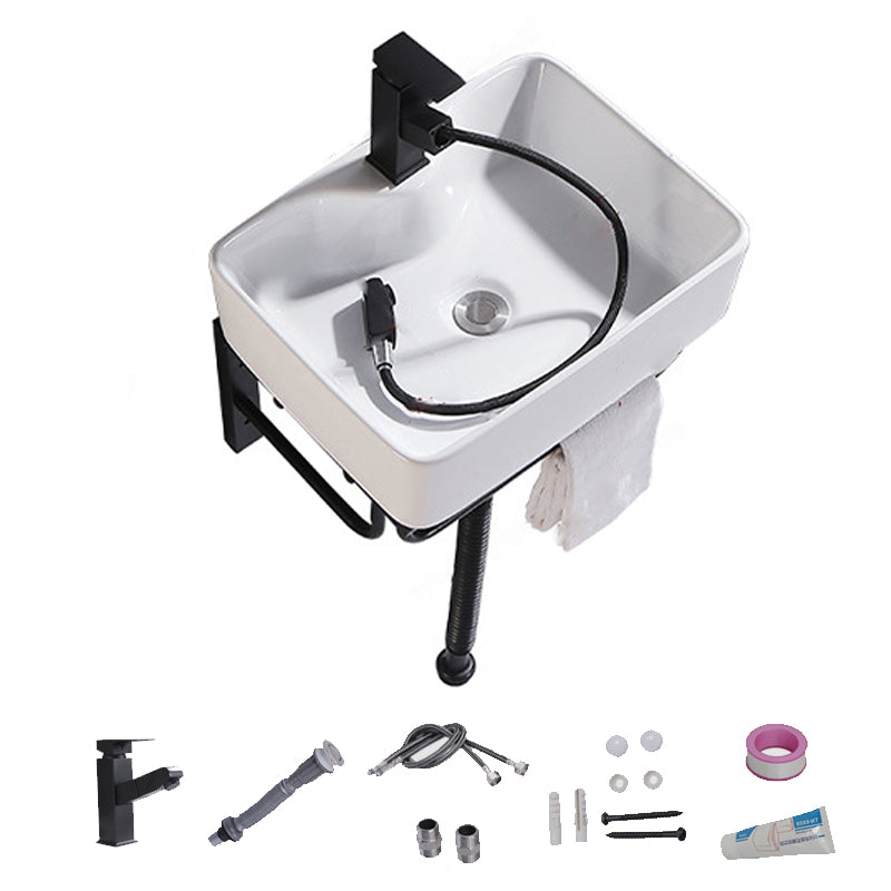 Modern Wall Mount Bathroom Sink Porcelain with Pop-Up Drain and Faucet Vessel Sink