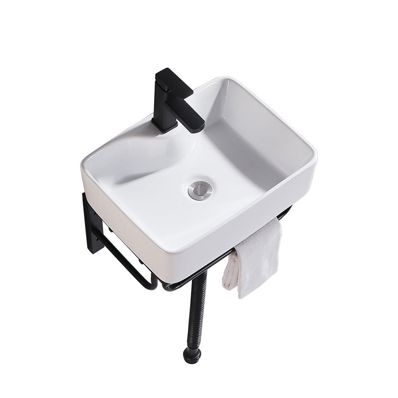 Modern Wall Mount Bathroom Sink Porcelain with Pop-Up Drain and Faucet Vessel Sink