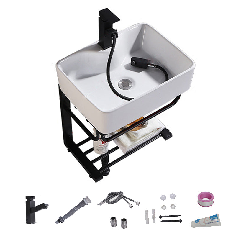 Modern Wall Mount Bathroom Sink Porcelain with Pop-Up Drain and Faucet Vessel Sink