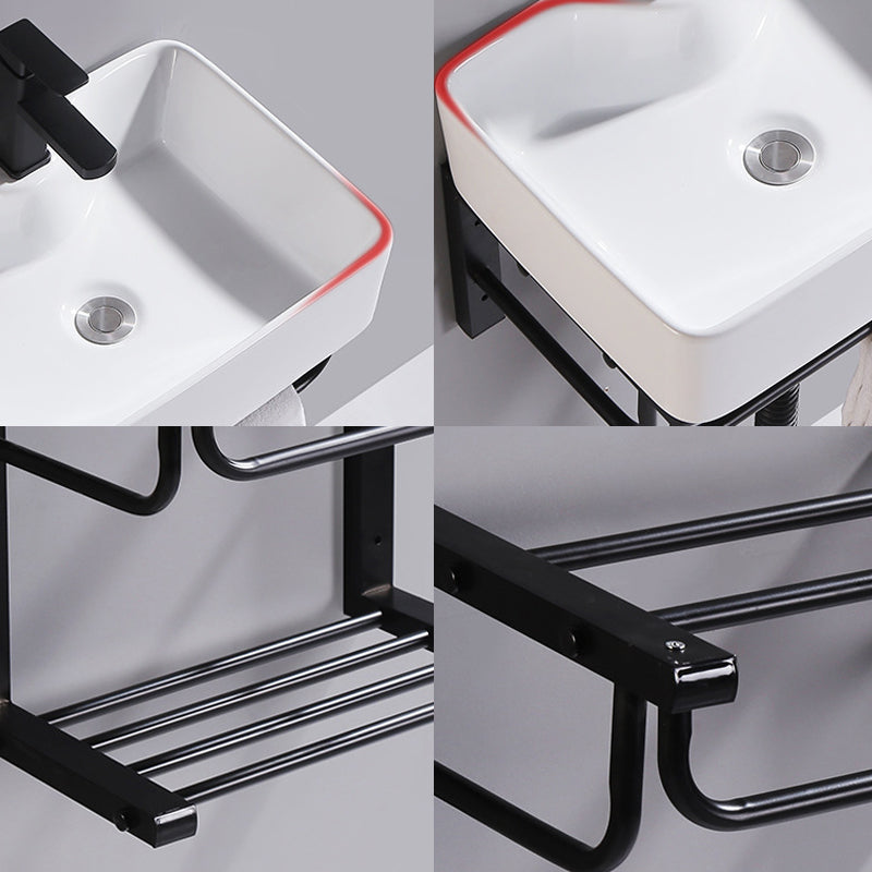 Modern Wall Mount Bathroom Sink Porcelain with Pop-Up Drain and Faucet Vessel Sink