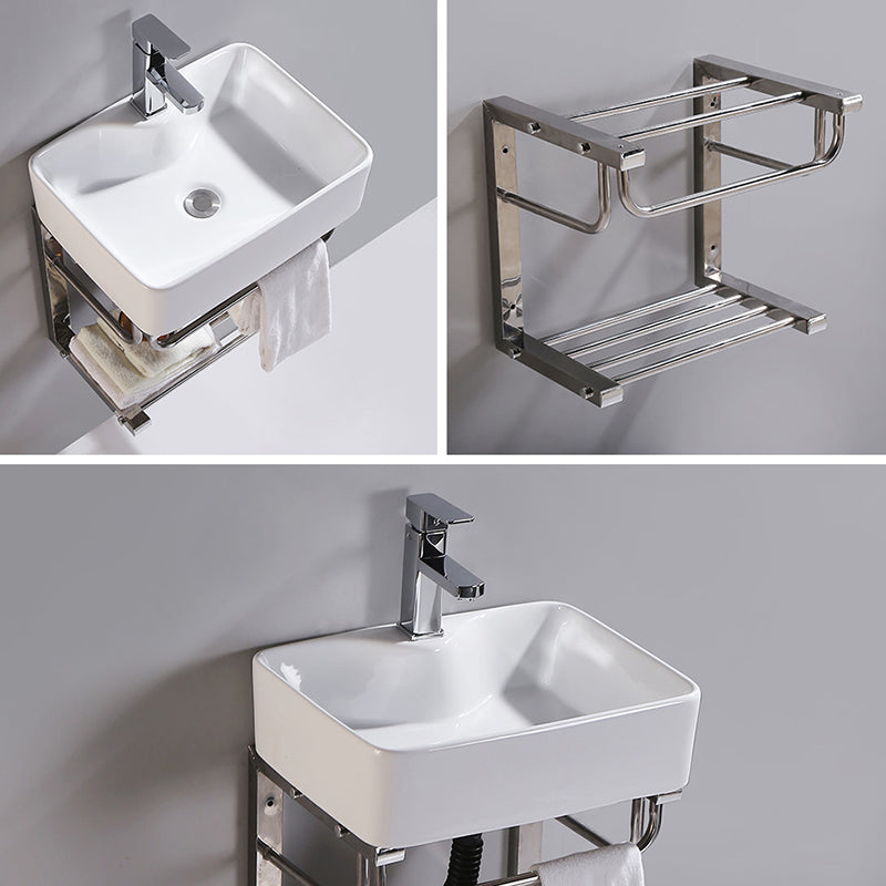 Modern Wall Mount Bathroom Sink Porcelain with Pop-Up Drain and Faucet Vessel Sink