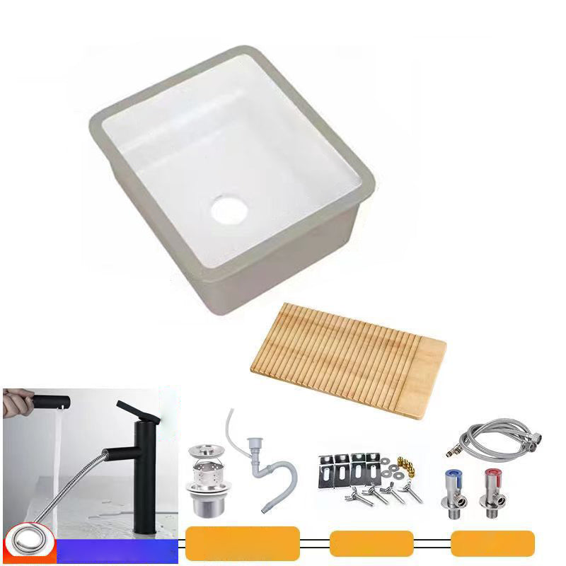 Modern Undermount Vanity Sink Rectangular Porcelain with Overflow and Faucet Vessel