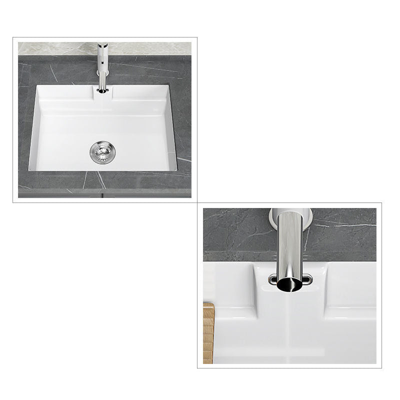 Modern Undermount Vanity Sink Rectangular Porcelain with Overflow and Faucet Vessel