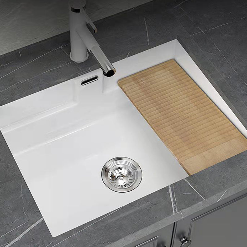 Modern Undermount Vanity Sink Rectangular Porcelain with Overflow and Faucet Vessel