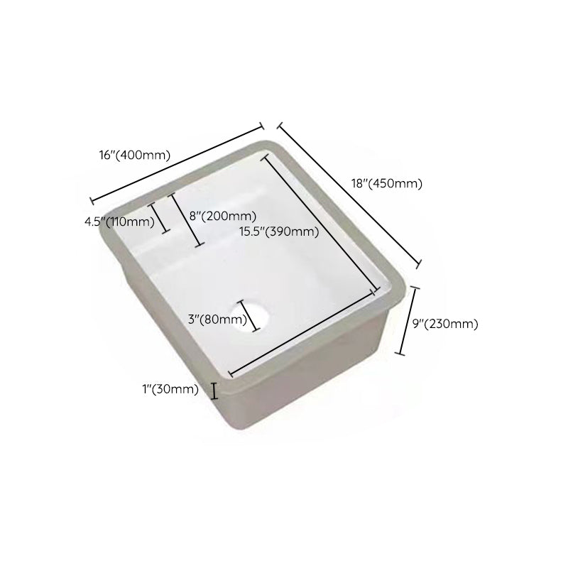 Modern Undermount Vanity Sink Rectangular Porcelain with Overflow and Faucet Vessel
