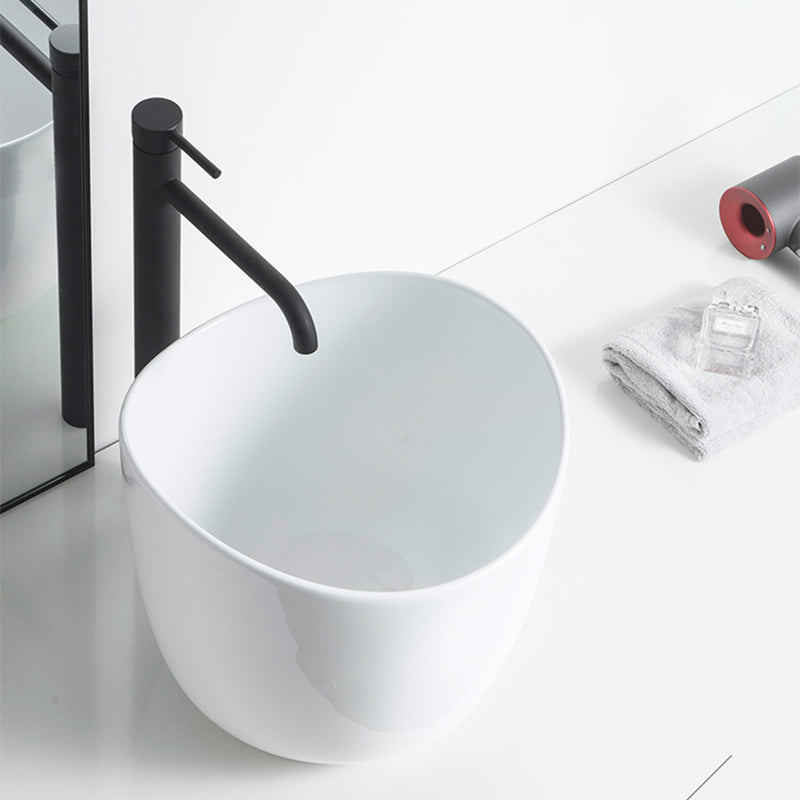 Modern Vessel Sink Round Porcelain with Pop-Up Drain Vessel Bathroom Sink
