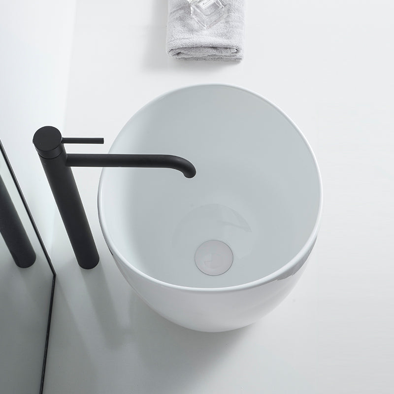 Modern Vessel Sink Round Porcelain with Pop-Up Drain Vessel Bathroom Sink