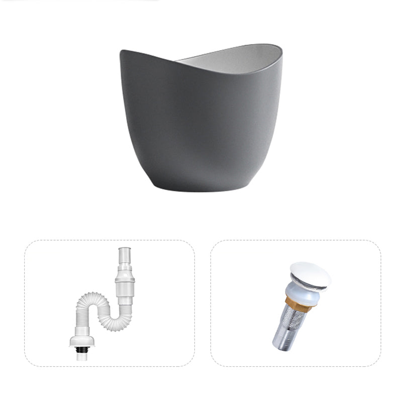 Modern Vessel Sink Round Porcelain with Pop-Up Drain Vessel Bathroom Sink