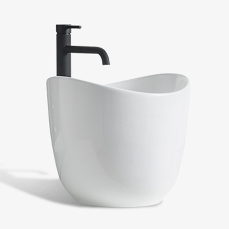 Modern Vessel Sink Round Porcelain with Pop-Up Drain Vessel Bathroom Sink