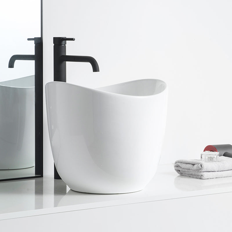 Modern Vessel Sink Round Porcelain with Pop-Up Drain Vessel Bathroom Sink