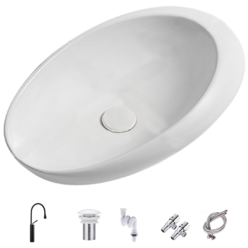 Modern Vessel Bathroom Sink Oval Porcelain with Pop-Up Drain Wash Stand