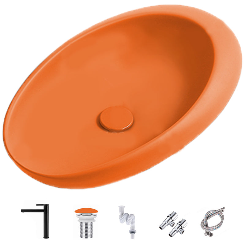 Modern Vessel Bathroom Sink Oval Porcelain with Pop-Up Drain Wash Stand