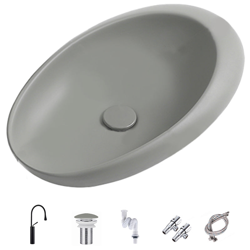 Modern Vessel Bathroom Sink Oval Porcelain with Pop-Up Drain Wash Stand