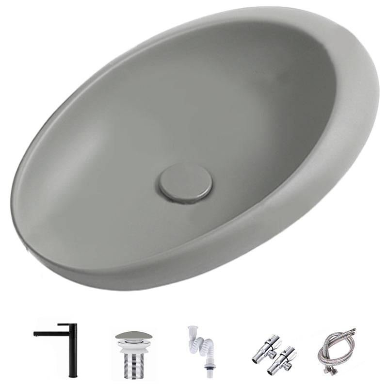 Modern Vessel Bathroom Sink Oval Porcelain with Pop-Up Drain Wash Stand