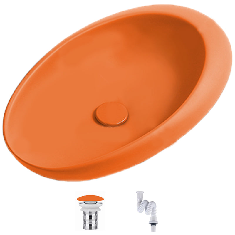 Modern Vessel Bathroom Sink Oval Porcelain with Pop-Up Drain Wash Stand