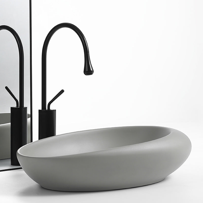 Modern Vessel Bathroom Sink Oval Porcelain with Pop-Up Drain Wash Stand