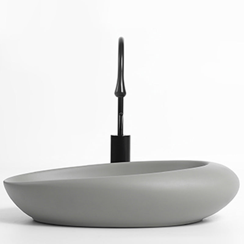 Modern Vessel Bathroom Sink Oval Porcelain with Pop-Up Drain Wash Stand
