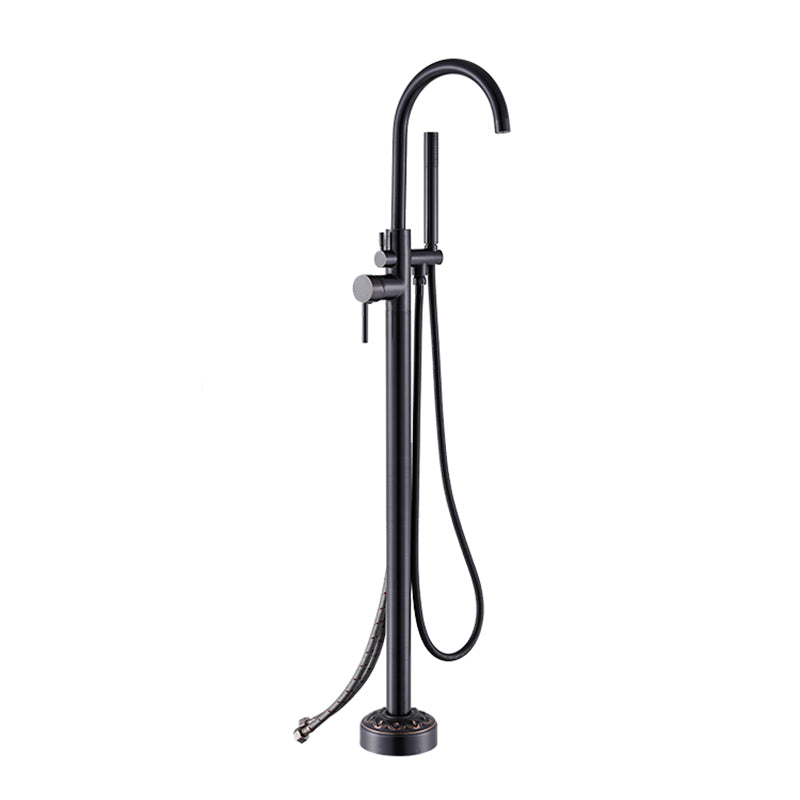Floor Mounted Metal Freestanding Tub Filler Single Handle Freestanding Faucet with Hose