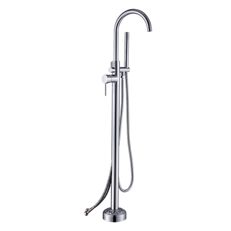 Floor Mounted Metal Freestanding Tub Filler Single Handle Freestanding Faucet with Hose