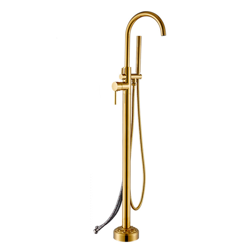 Floor Mounted Metal Freestanding Tub Filler Single Handle Freestanding Faucet with Hose