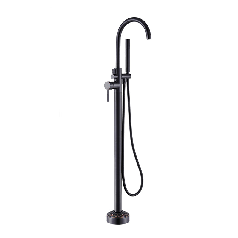 Floor Mounted Metal Freestanding Tub Filler Single Handle Freestanding Faucet with Hose