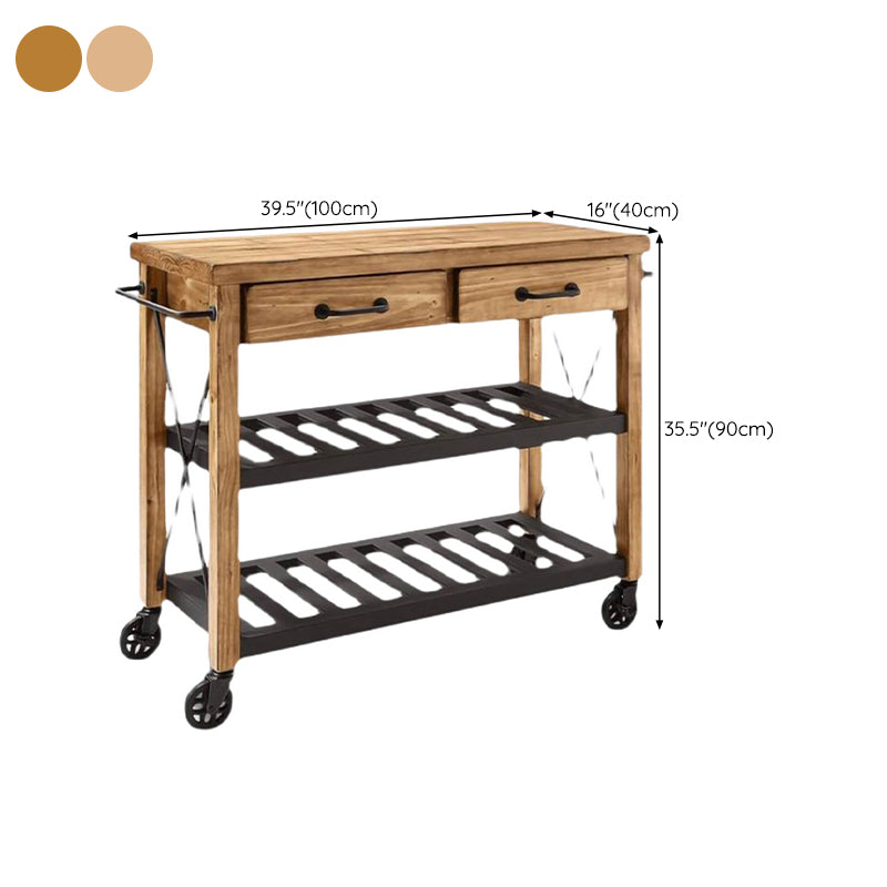 Contemporary Wood Kitchen Cart Rolling Metal Kitchen Cart with Open Storage