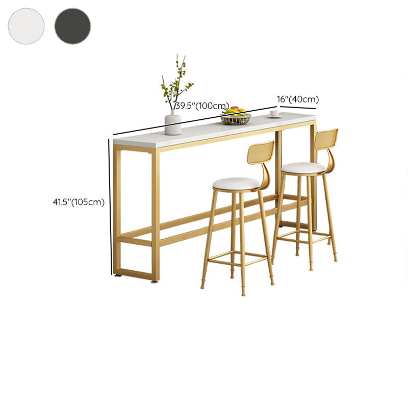 Glam Faux Marble Bar Counter Table Rectangle Bar Counter Table with Metal Legs for Home