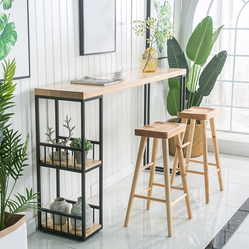 Modern Fixed Table with Metal Base Bar Table for Living Room