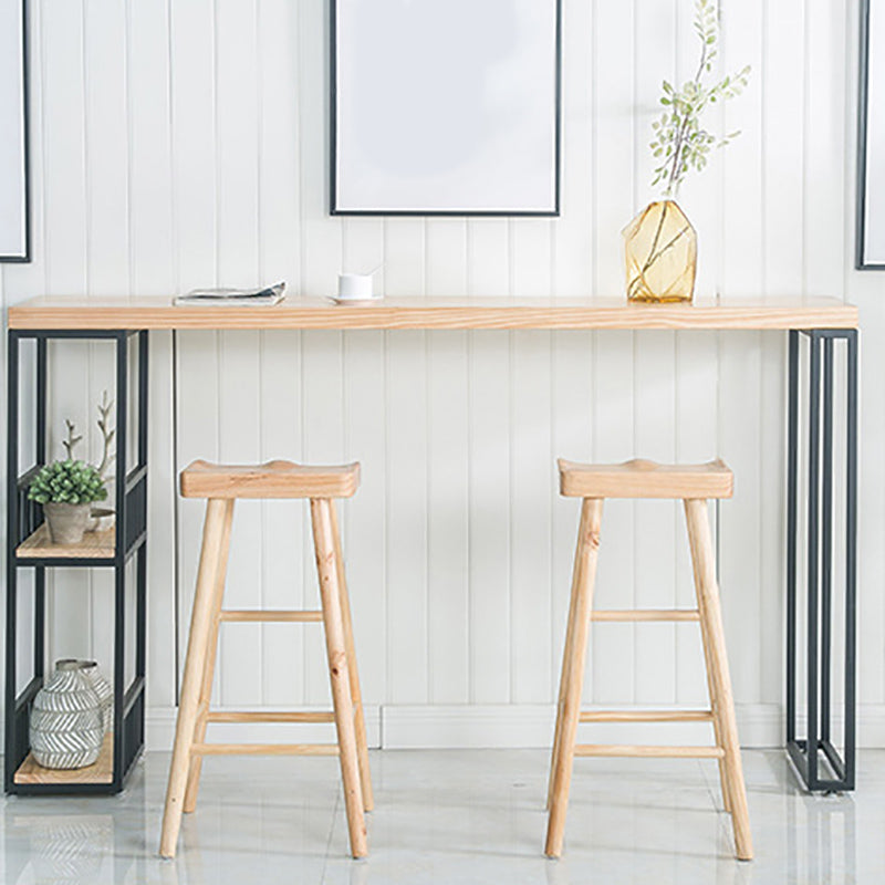 Modern Fixed Table with Metal Base Bar Table for Living Room