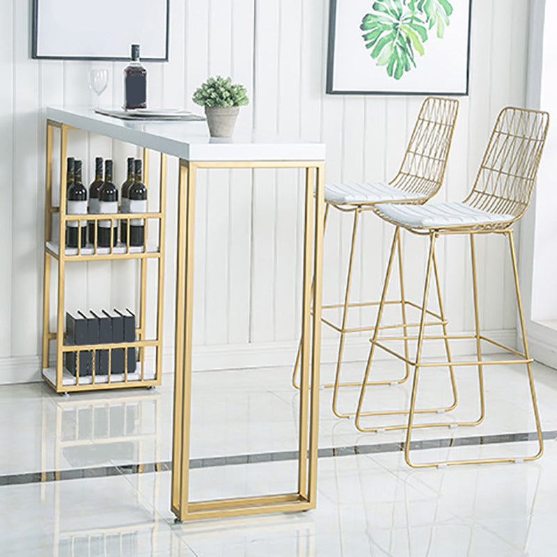 Modern Fixed Table with Metal Base Bar Table for Living Room