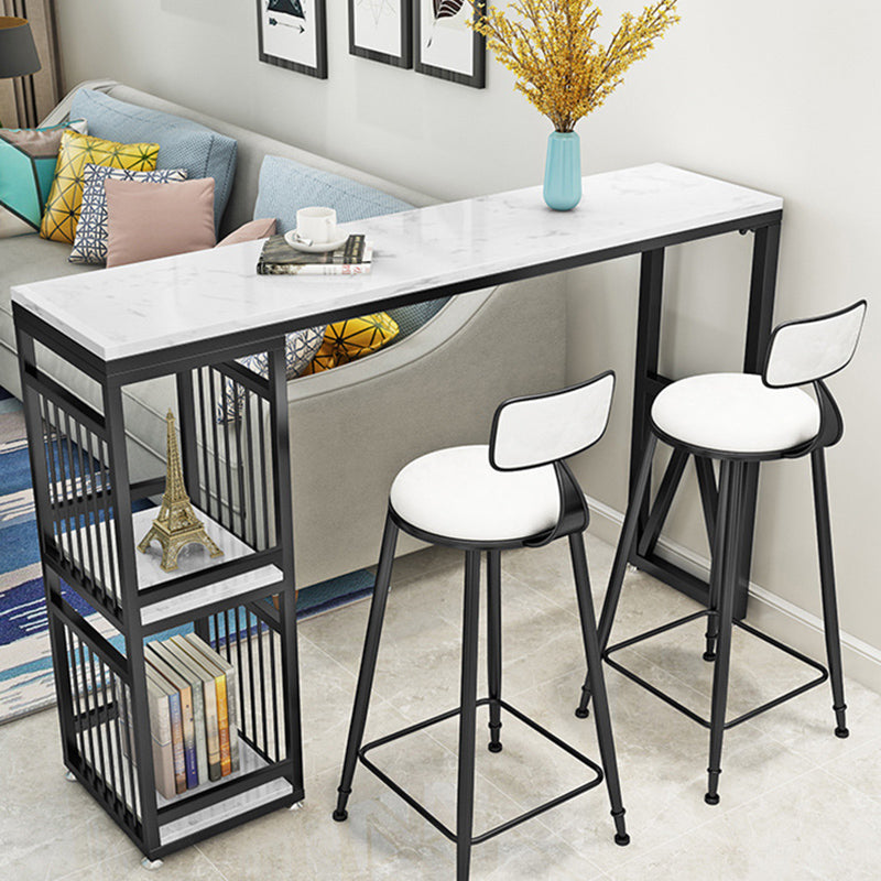 Glam Faux Rectangle Bar Counter Table Marble Bar Counter Table with Metal Legs for Home