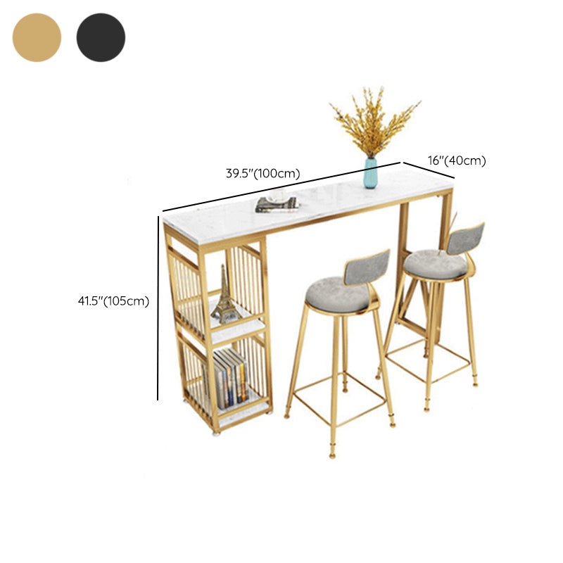 Glam Faux Rectangle Bar Counter Table Marble Bar Counter Table with Metal Legs for Home