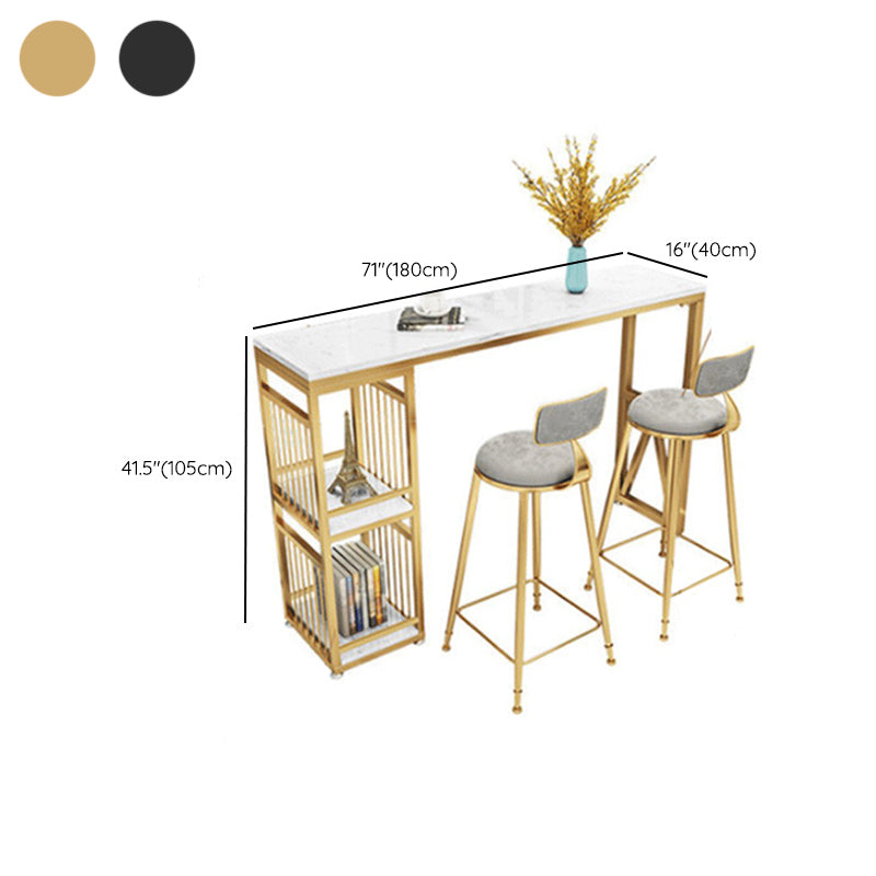 Glam Faux Rectangle Bar Counter Table Marble Bar Counter Table with Metal Legs for Home