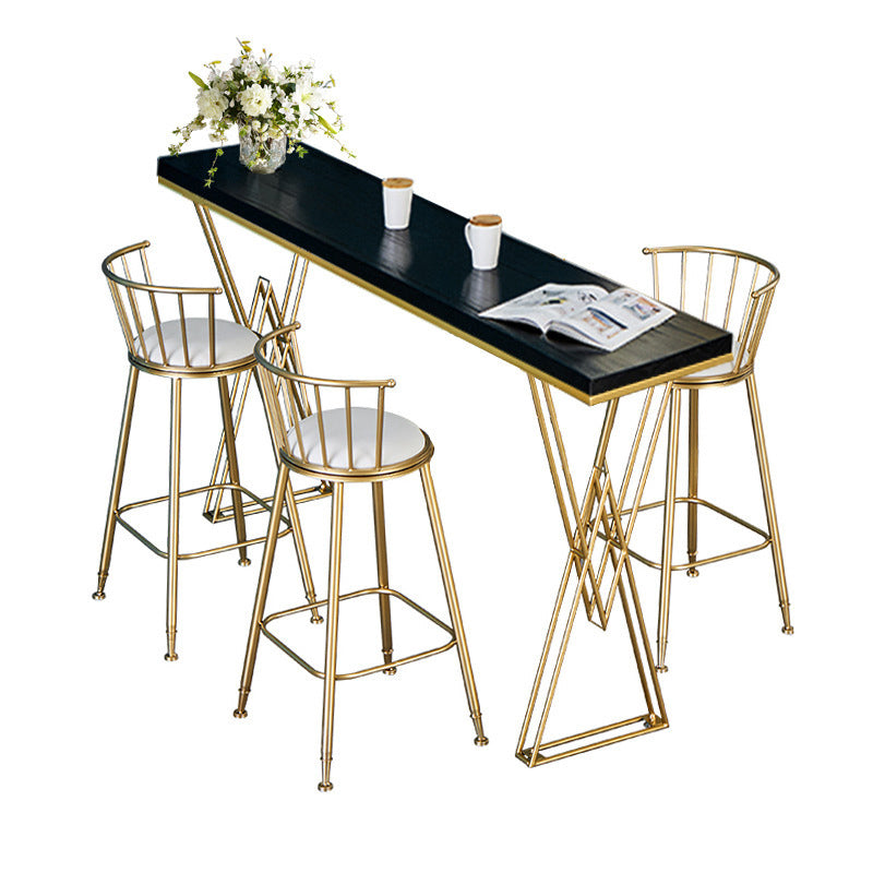 Glam Bar-height Table Black Solid Wood Top Bistro Pub Table with Gold Base