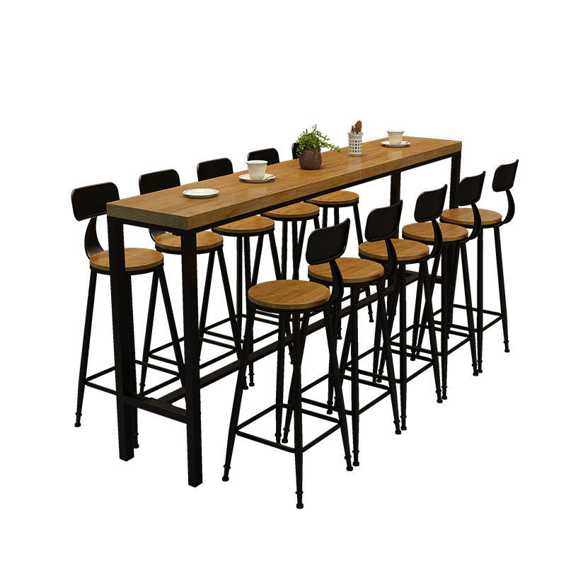 Wood Top Bar-height Table Black Legs and Metal Base Bar Table for Living Room