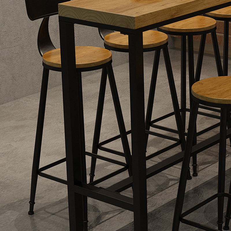 Wood Top Bar-height Table Black Legs and Metal Base Bar Table for Living Room
